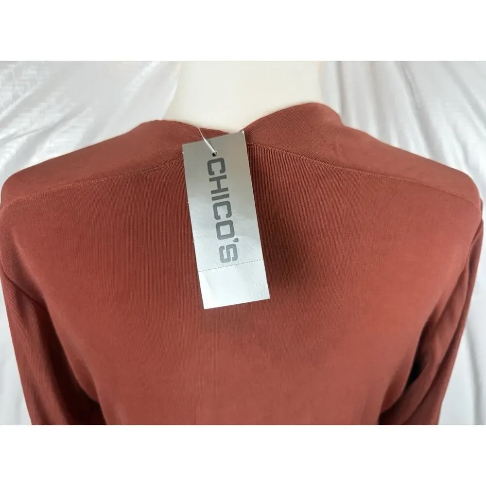 Chico's Travelers Crystal V Top NWT Burnt Sienna 3/4 Sleeve Size 1 Med 8/10